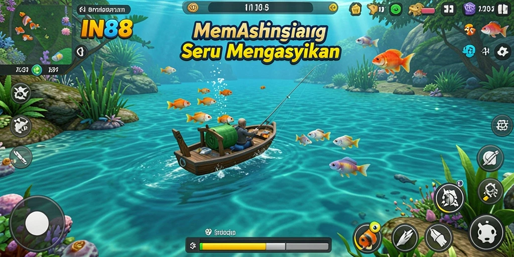Screenshot gameplay IN88 menampilkan aksi memancing seru dan pemandangan indah.