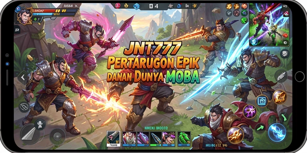 Tampilan gameplay seru JNT777 dengan pertarungan tim strategis.