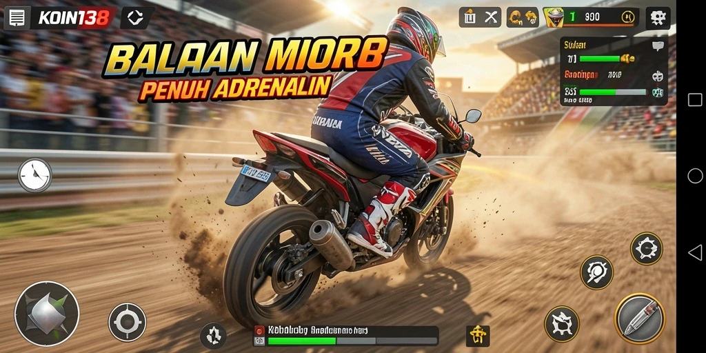 Gameplay KOIN138 menampilkan balapan motor yang seru dan menegangkan.