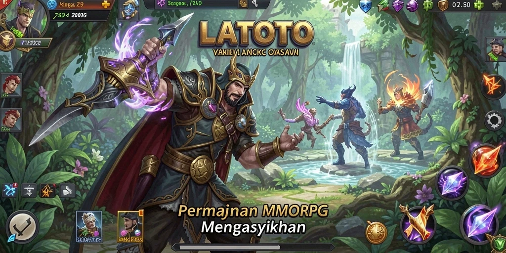 Screenshot gameplay LATOTO, menampilkan perang antar pemain di dunia MMORPG.