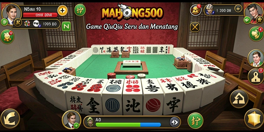 Screenshot utama MAHJONG500 menampilkan momen seru dalam permainan QiuQiu.