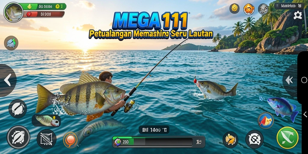 Screenshot utama MEGA111 menampilkan aksi memancing yang seru dan realistis.