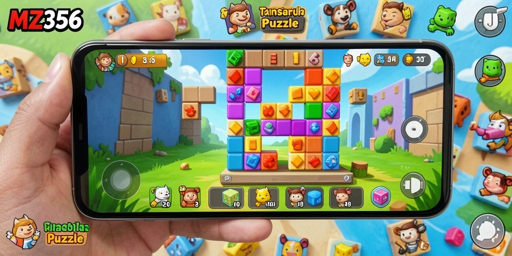 Screenshot gameplay MZ356 menunjukkan tantangan puzzle yang menarik.