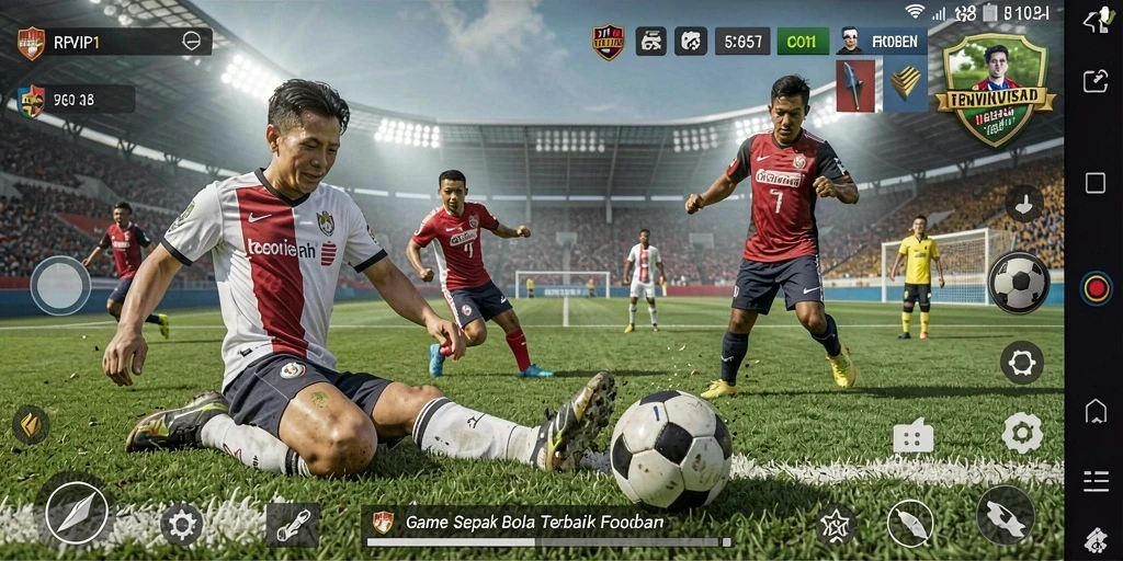 Screenshot utama RPVIP1 menampilkan aksi seru di lapangan sepak bola.