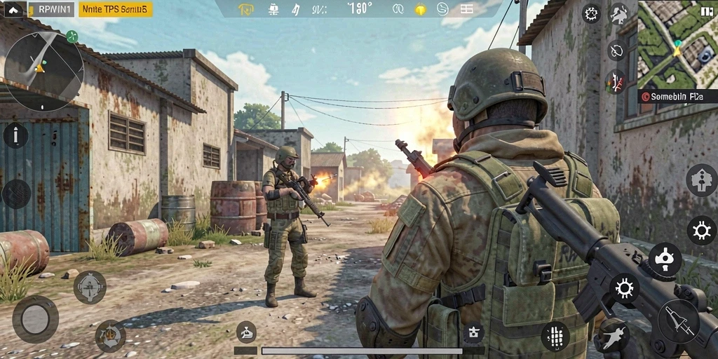 Screenshot gameplay RPWIN1 menampilkan aksi tembak-menembak yang mendebarkan.