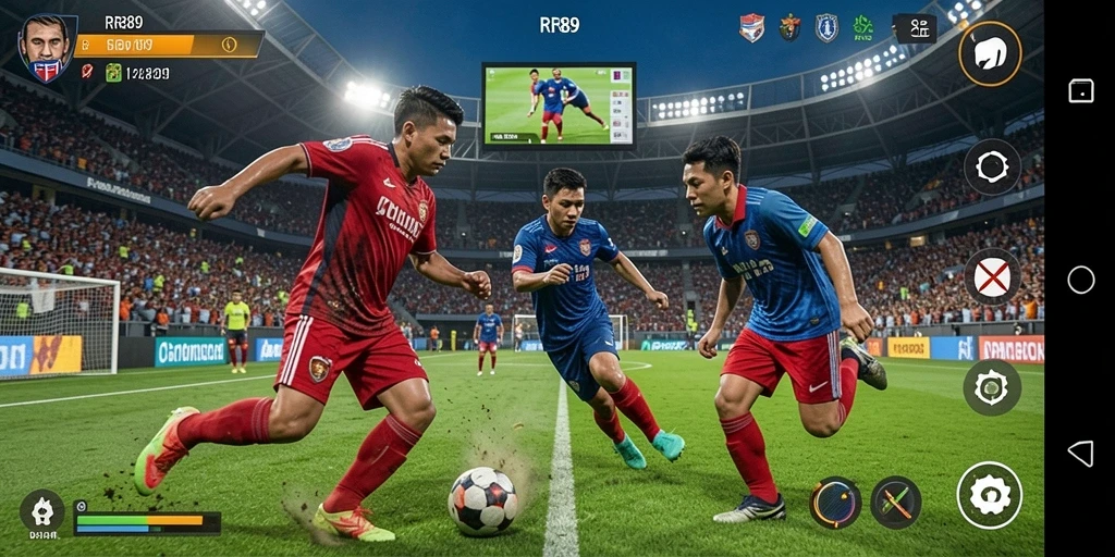 Tangkapan layar gameplay RR89 menampilkan aksi olahraga yang menegangkan.