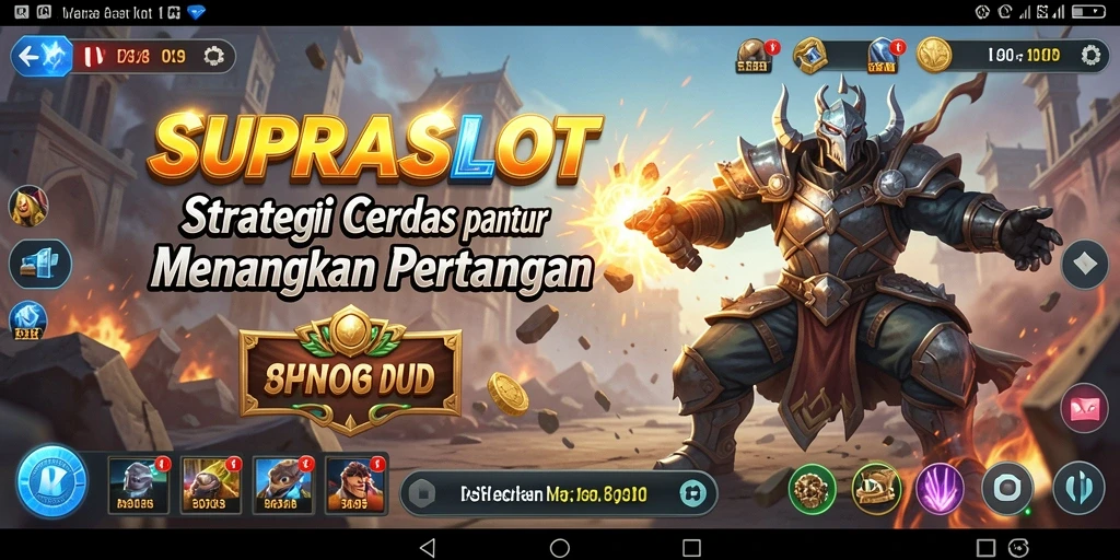 Tangkapan layar utama gameplay SUPRASLOT menampilkan strategi seru saat bertempur.