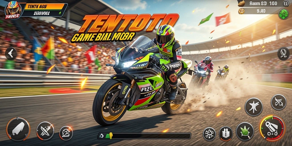 Screenshot gameplay TENTOTO menampilkan aksi balap motor yang seru.