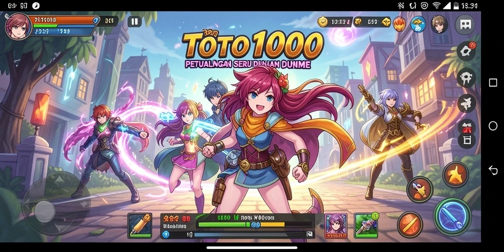 Screenshot gameplay TOTO1000 menampilkan karakter anime yang beraksi.