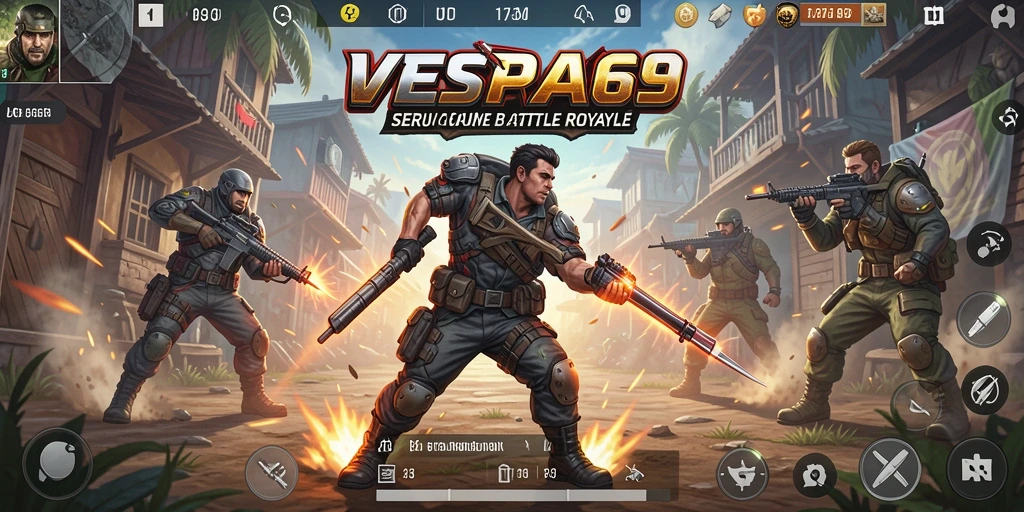 Screenshot utama VESPA69 menampilkan aksi seru dalam gameplay Battle Royale.