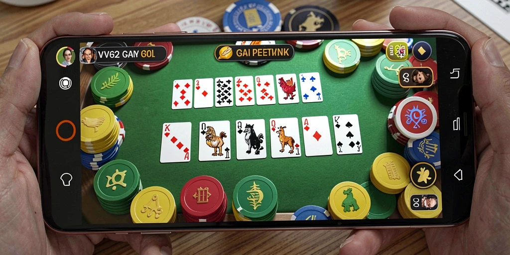 Tampilan screenshot VV62 menunjukkan gameplay Gaple yang seru dan interaktif.