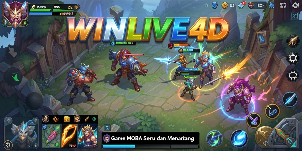 Screeshot gameplay seru dari WINLIVE4D dengan aksi MOBA yang intens.